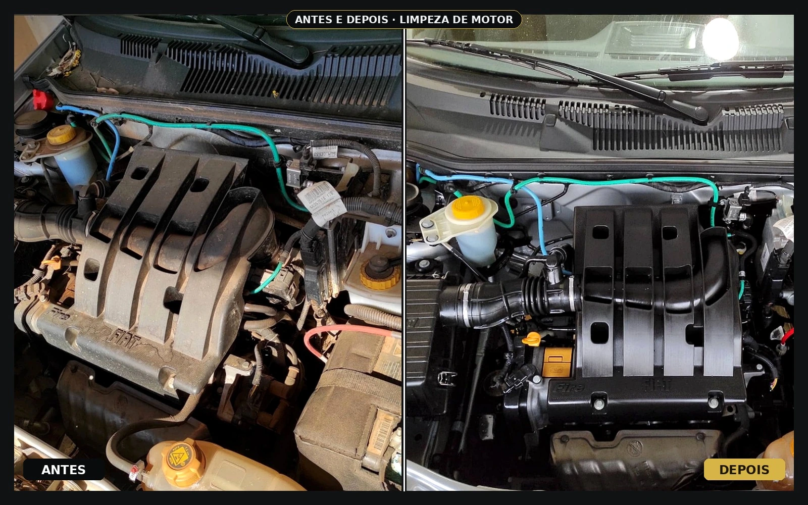 Antes e depois da limpeza de motor na Óptima